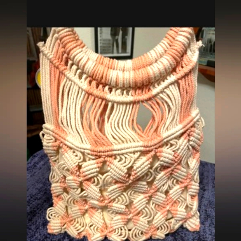 world market tote bag/ quilt like material/ pink and beige